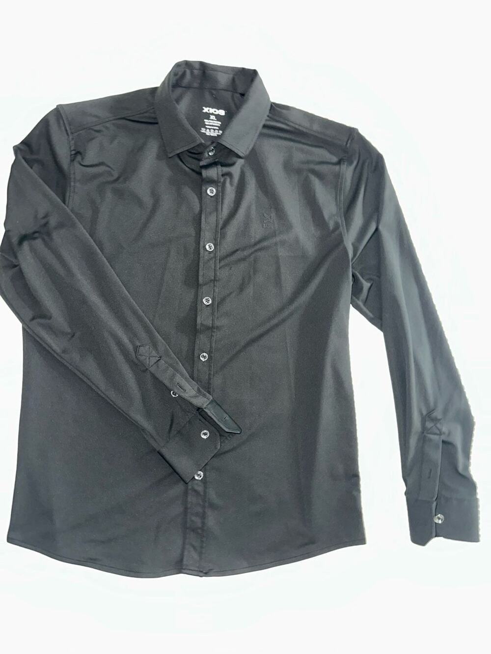 No.26 XIOS Men's Basic Stretch Long Sleeve Button-Down Dress Shirt Black